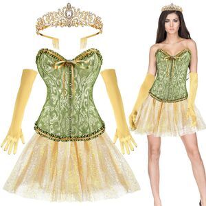 5537 4 Pcs Halloween Princess Costumes Green Fairy Princess
